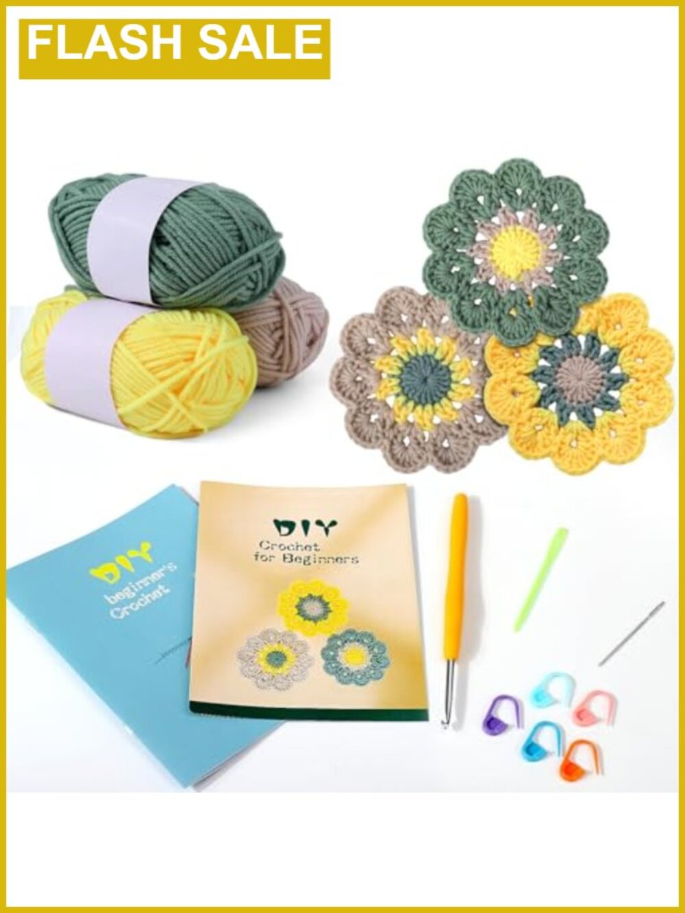 Crochet Beginner Kit Video Tutorials Yarn Hook Coaster DIY Craft